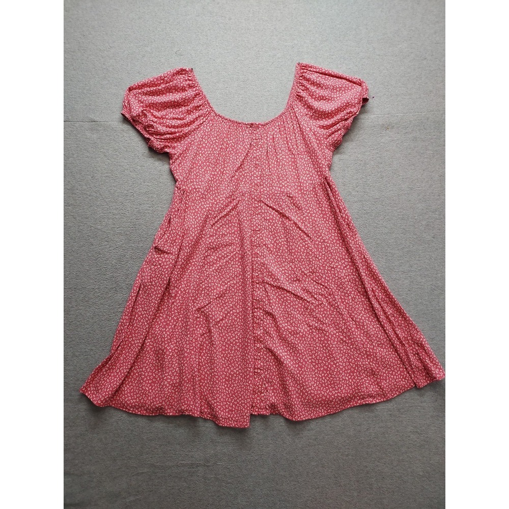 Torrid Women Skater Dress 1 Pink White Floral Scoop Neck Puff Sleeve Logo Casual